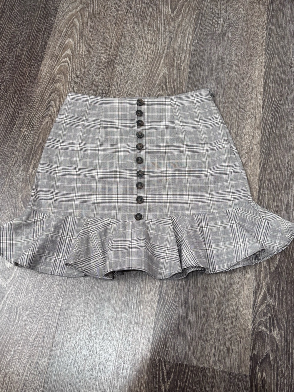 Olivaceous Plaid High Waist Ruffle Mini Skirt Pleated Small